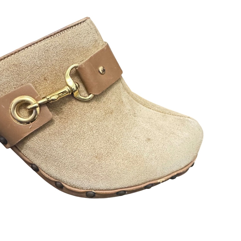 Coach Felicia Suede Wood Mule Clogs Made in Italy Gold Tan Size 10 - Picture 11 of 14
